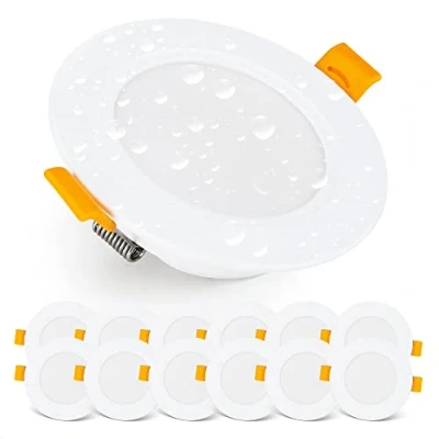 Afbeelding van Emos Exclusieve led inbouwspot downlight plafondspots IP54 voor badkamer, vochtige ruimtes, koud wit 6000 K Set van 12 extra platte spots, rond, 5 watt (5 W) / 500 lumen,