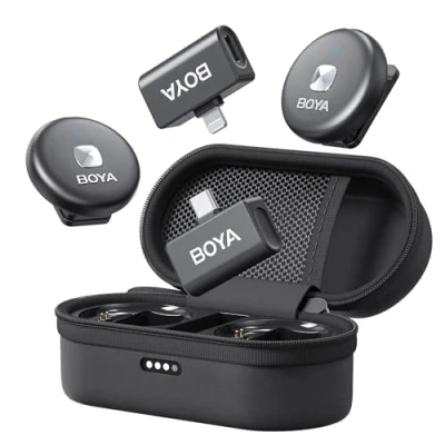 Afbeelding van Boya OMIC Draadloze microfoon voor iPhone, Android met Lightning, USB C aansluiting, ruisonderdrukking, 15 uur looptijd, 50 m bereik, iPhone video opname,