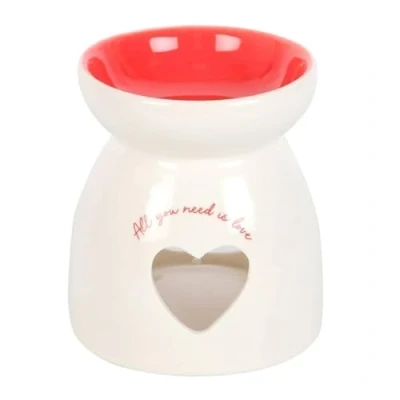 Afbeelding van Witte keramische oliebrander en waxverwarmer met hartvormige uitsparing tekst &quot;All You Need Is Love&quot; Creëert een romantische gloed voor Valentijnsdag, Moederdag