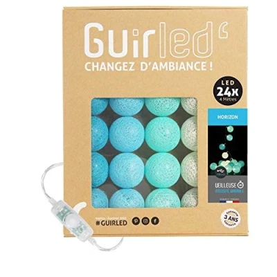 Afbeelding van GuirLED Lichtketting met bolletjes van katoen, USB, 2 uur nachtlampje voor baby&#039;s, incl. A dubbele USB adapter, 3 intensiteiten, 24 bolletjes, 2,4 m, Horizon