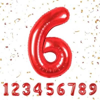 Afbeelding van Ballonnen verjaardag 6 jaar rood 101 cm ballon nummer verjaardagsdecoratie vliegen met helium