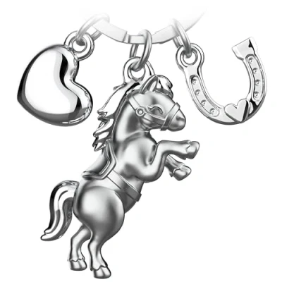 Afbeelding van FABACH Gelukspaard sleutelhanger met hart en hoefijzer, geluksbrenger voor paardenliefhebbers, cadeau, zilver., Modern