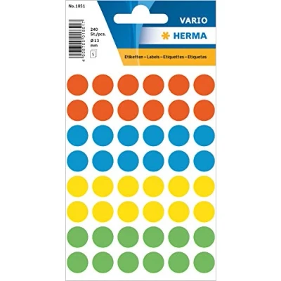 Afbeelding van HERMA 1851 UNIVERSELE ETIKETTEN Ø12MM ASSORTI KLEUREN