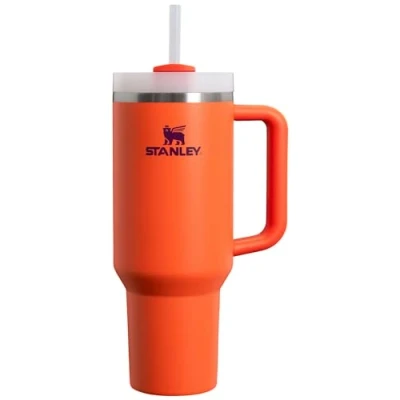 Afbeelding van Stanley Quencher H2.0 FlowState roestvrijstalen thermosbeker met deksel en rietje voor water, thee of ijskoffie, smoothie meer, oranje pruim, 1,2 liter