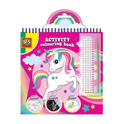 Afbeelding van SES Doe kleurboek glitter 3 in 1 scratch, diamond painting en kleurplaten met glitters stickers houten scratch pen