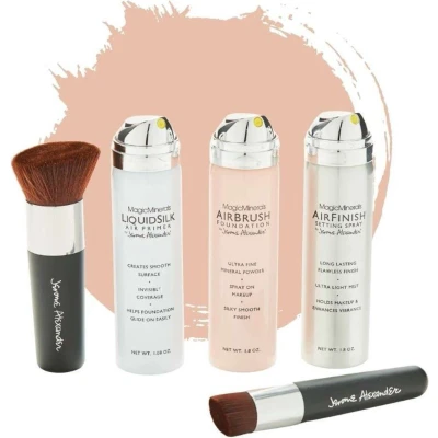 Afbeelding van Magic Minerals AirBrush Foundation 5 delige set by Jerome Alexander Fair incl. 2 Kabuki kwasten, Primer en AirFinish settingspray Make up met een natuurlijke dekking