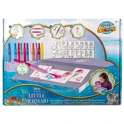 Afbeelding van The Little Mermaid Spray Pen Set Kleurstiften voor Kinderen Tekenset met Gekleurde Pennen en Tekensjablonen