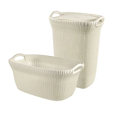 Afbeelding van Curver Knit wasmand met deksel, 57 liter + 40 liter, gebroken wit