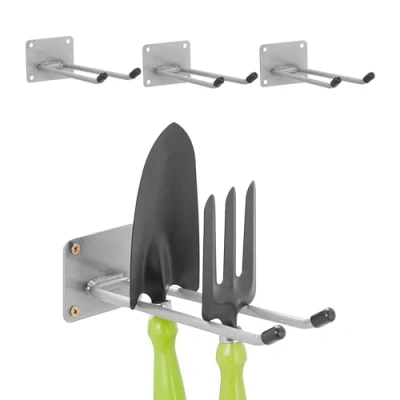 Afbeelding van Relaxdays bezemhouder staal set van 4 24 cm tuingereedschapshouder garage