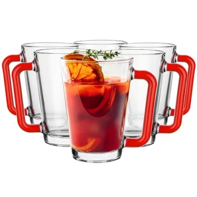 Afbeelding van Glasmark Set van 6 glazen met handvat, gekleurde oren, drinkglas, beker hoofdtelefoon, vaatwasmachinebestendig, 250 ml