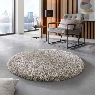 Afbeelding van Hoogpolig Vloerkleed Gemêleerd Shaggy Prime Wit/zilver 200 Cm Rond