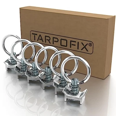 Afbeelding van Tarpofix® Set van 6 sjorringen voor sjorrails, met draagkracht 900 daN (900 kg), eenvoudig beslag ogen het vastzetten de lading in