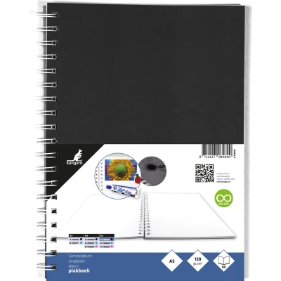 Afbeelding van Plakboek Kangaro A5+ 120 grams 40 vel voorkant zwart 25x18cm papier(25x19cm met spiraal)