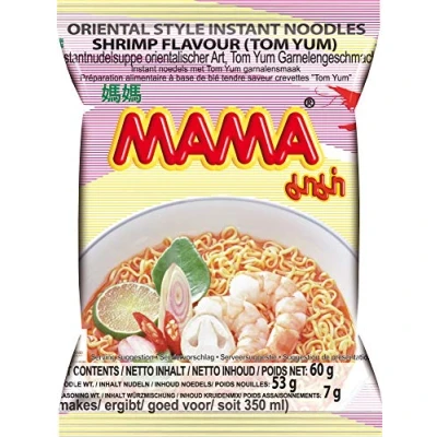 Afbeelding van MAMA Tom Yum instant Noedels met garnalensmaak, noedelsoep in oosterse stijl, authentieke Thaise keuken, 24 x 60 g, stuks