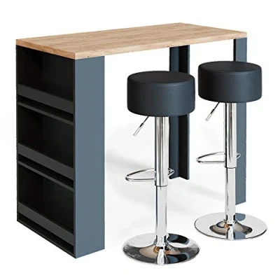 Afbeelding van Vicco Bartafelset, eiken/antraciet, 117 x 57 cm, met 2 barkrukken