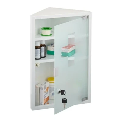 Afbeelding van medicijnkastje afsluitbaar 45x30x17,5 cm voor hoek staal wit