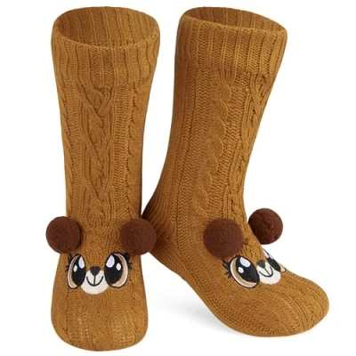 Afbeelding van Antislipsokken voor dames, winter, pantoffels, dieren, fantasie, cadeau cocooning, eenheidsmaat 37 41, Bruine beer