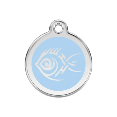Afbeelding van Tribal Fish Light Blue roestvrijstalen hondenpenning medium/gemiddeld dia. 3 cm RedDingo