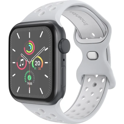 Afbeelding van imoshion Sport⁺ bandje voor de Apple Watch Series 1 t/m 9 / SE (38/40/41 mm) 10 (42 Maat S/M Pure Platinum &amp; White