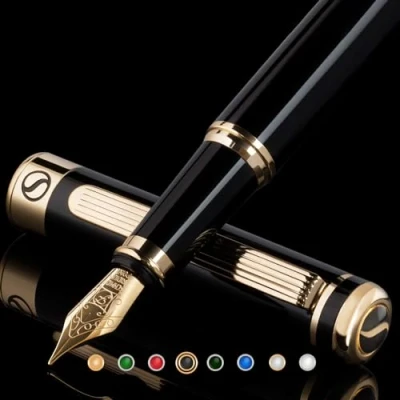 Afbeelding van Zwarte Lak Vulpen Scriveiner Prachtige Pen met 24K gouden afwerking, Schmidt 18K vergulde penpunt (Fine), Beste Gift Set voor Mannen &amp; Vrouwen, Professioneel, Executive, Office, Mooie Pennen