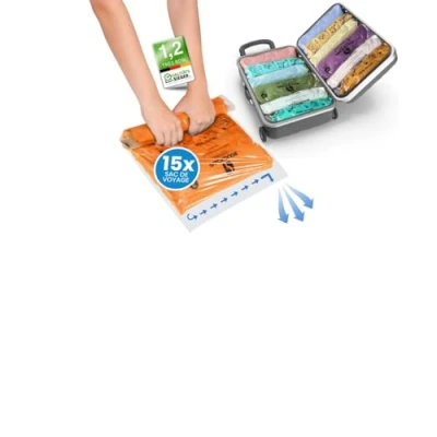 Afbeelding van PACKDUDE® 15 stuks vacuümzakken voor op reis, ruimtebesparende koffer en rugzak, reiscompressiezak, reiskleding,
