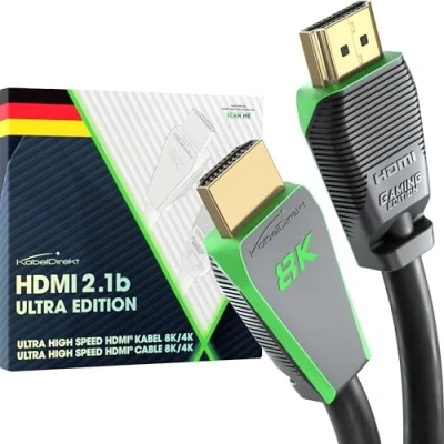 Afbeelding van KabelDirekt 8K HDMI 2.1 kabel, gamer gecertificeerde editie 3 m (8K @60Hz, Ultra High Speed/48G voor 10K, of 144Hz ultrasnel in 4K, optimaal PS5/Xbox en Gaming PC, monitor/tv, grijs)