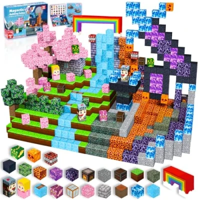 Afbeelding van GraceDuck Magnetische blokken, 150 stuks, donker boskasteel, magnetisch speelgoed voor peuters, Montessori, kerst en verjaardagscadeau, sensorisch STEM jongens meisjes