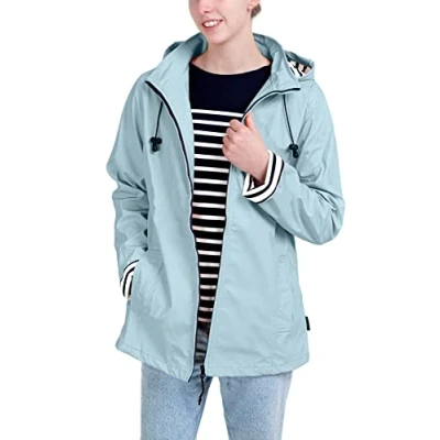 Afbeelding van Breizh Ocean Waterdichte regenjas voor dames, ERQUY, slim fit met gestreepte binnenkant, XS tot 4XL, Hemelsblauw