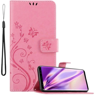 Afbeelding van Cadorabo Hoesje geschikt voor Samsung Galaxy S9 in BLOEMEN ROZE Beschermhoes bloemmotief met magnetische sluiting, standfunctie en kaartsleuven Book Case Cover Etui