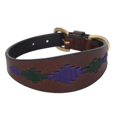 Afbeelding van Weatherbeeta Lurcher Polo hondenhalsband, leer, bruin / paars blauwgroen