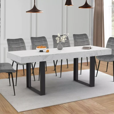 Afbeelding van ALASKA 160 200 cm PHOENIX 6 10 persoons rechthoekige uitschuifbare eettafel met wit marmereffect tafelblad