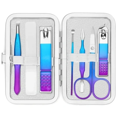 Afbeelding van Manicure en pedicureset van roestvrij staal met etui, professionele verzorgingsset voor thuis, werk, outdoor, reizen