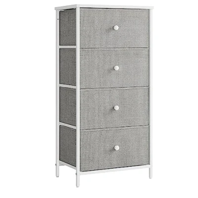Afbeelding van Ladekast met 4 stoffen laden en metalen frame in lichtgrijs wit