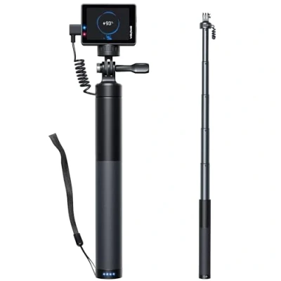Afbeelding van WOLFANG GB2200 selfiestick, oplaadbaar, met oplaadbare batterij, 2600 mAh, zwart, draaibaar, voor sportcamera, Gopro, reizen (24 60 cm)