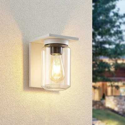 Afbeelding van Lucande buitenwandlamp Semka, wit, aluminium, glas, 20cm