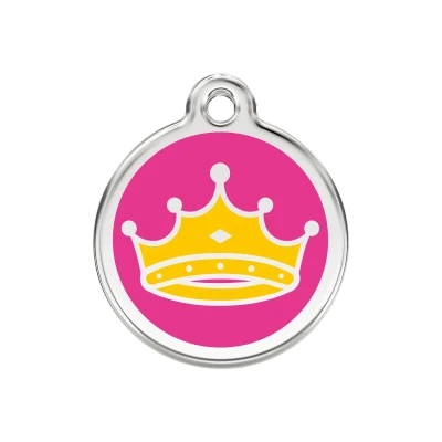 Afbeelding van Queen&#039;s Crown Hot Pink roestvrijstalen hondenpenning medium/gemiddeld dia. 3 cm RedDingo