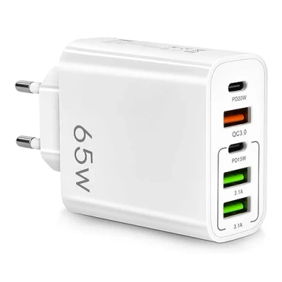 Afbeelding van Multilader 65W 5 poorten USB C, QC3.0, PD20W C adapter, meervoudige oplader sneller en veiliger. Compatibel met alle mobiele telefoons, inclusief iPhone, Samsung, Xiaomi