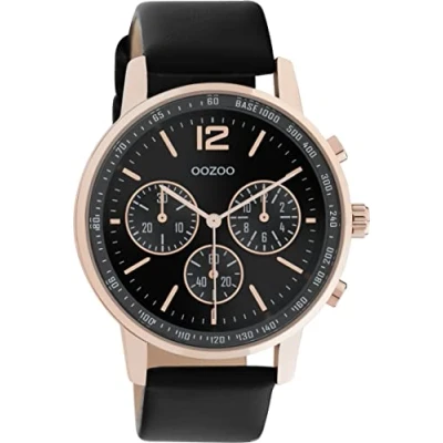 Afbeelding van OOZOO Timepieces Rosé goudkleurige horloge met zwarte leren band C10814