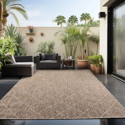 Afbeelding van Skanda Home Outdoor Binnen en Buiten Vloerkleed Geruit Design Beige Tapijt voor Tuin Terras Balkon 120x170 cm Polypropyleen