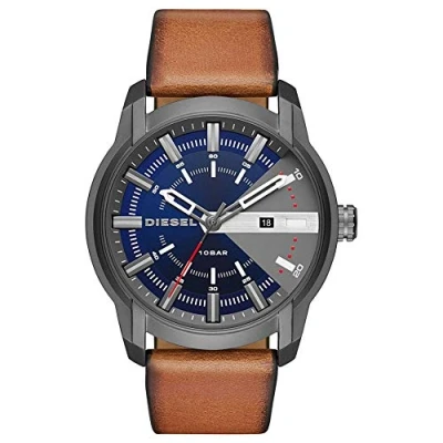 Afbeelding van Diesel Armbar horloge voor heren, kwarts uurwerk met siliconen, roestvrij staal van lederen band, Bruin in grijs, riem