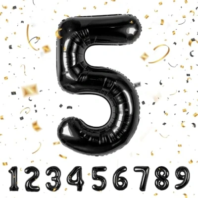 Afbeelding van Ballonnen verjaardag 5 jaar zwart 101 cm ballon nummer verjaardagsdecoratie 5e vliegen met helium