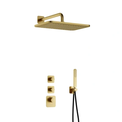 Afbeelding van Hotbath Gal Regendoucheset IBS40 Geborsteld Messing PVD Staaf Handdouche 40cm Hoofddouche Wandarm met wandhouder