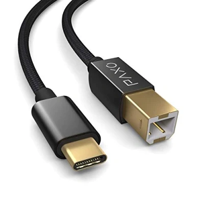 Afbeelding van 2m nylon USB printerkabel, zwart, C stekker naar B, laadkabel, datakabel, gouden