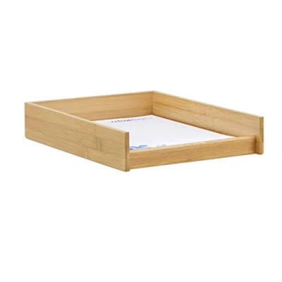 Afbeelding van Relaxdays 2x brievenbak hout papierbak vlak bamboe look documentenbak A4 bureau