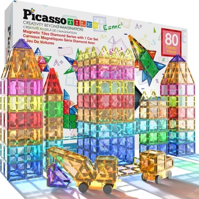Afbeelding van PicassoTiles Set van 80 magnetische Bouwstenen Diamant educatief spel Voor zintuiglijke cadeaus STEM kinderen Hersenontwikkeling