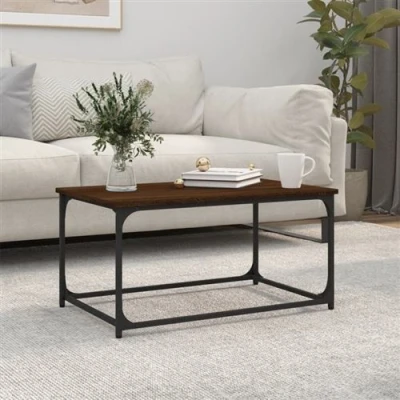 Afbeelding van Salontafel 80x50x40 cm bewerkt hout en ijzer bruin eikenkleur