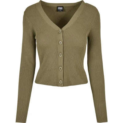 Afbeelding van Urban Classics Ladies Short RIB KNIT Cardigan Vest, Dames, Maat: XL, Khaki