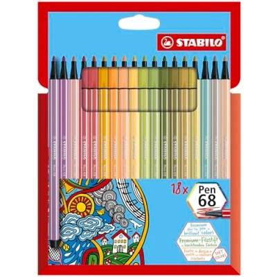Image de STABILO Feutre dessin Pen 68 Etui carton x 18 feutres de coloriage pointe moyenne couleurs &#039;&#039;nature&#039;&#039; et &#039;&#039;cocooning&#039;&#039;