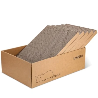 Afbeelding van LEAZZLE krabpaal voor katten, met 5 krabplanken, kattenmeubel hoogwaardig karton, dubbelzijdig krabkarton duurzaam, 43,5 x 29,5 14 cm