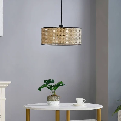 Afbeelding van Lindby hanglamp 1licht Bamboe, ijzer H: 17 cm E27 hel hout